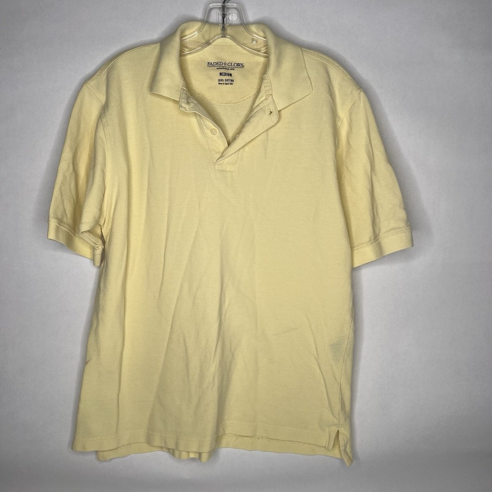 Faded Glory‎ Mens Size M Short Sleeve Polo Shirt Yellow Uniform Preppy Golf
